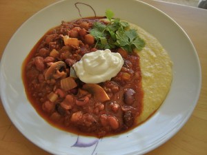 Vegetarian Chili Over Warm Polenta